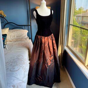 Gunne Sax Jessica McClintock Black Velvet Copper Ball Gown Vintage